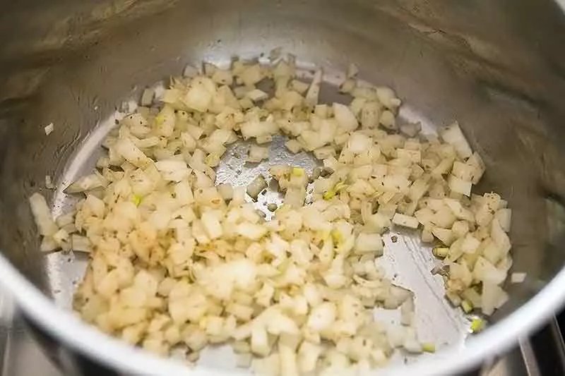 Sautéing onions in stock pot for Cabbage Soup